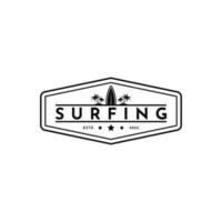 vintage retro surfing logo design idea vector