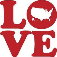 LOVE America USA Patriotic Red Outline Silhouette Isolated Vector Graphic