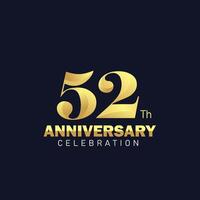 golden 52nd anniversary logo design, luxurious and beautiful cock golden color for celebration event, wedding, greeting card, and invitation vector