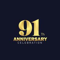 golden 91st anniversary logo design, luxurious and beautiful cock golden color for celebration event, wedding, greeting card, and invitation vector