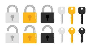 Lock Round and Square Key Set, Silver Gold and Black Padlocks vector