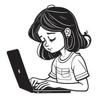 a small child browsing laptop vector silhouette