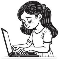 a small child browsing laptop vector silhouette