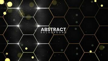 Futuristic and luxurious hexagonal background with particles and glowing light. Abstract technology design on a dark polygonal background vector