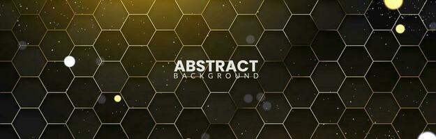 Abstract technology design on a dark polygonal background. Futuristic and luxurious hexagonal texture in gold color vector