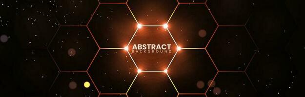 Futuristic hexagonal background with glowing neon light. Abstract technology design on a dark polygonal background vector