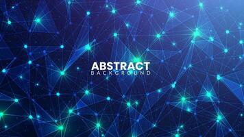 Futuristic technology with abstract mesh and particles on a dark background. Plexus lines with glowing connected dots. Neural network concept, big data stream technology, world data vector