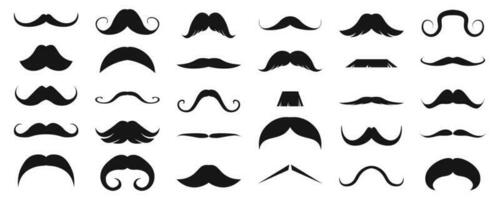 Set of mustaches. Black silhouettes mustache. vector