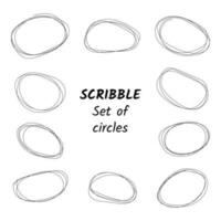 Set of hand drawn circles in doodle style. Vector illustration.