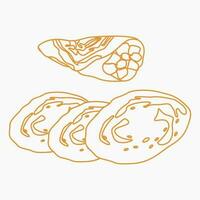 Editable Top Side View Classic Open And Rolled Indian Masala Dosa With Filling Vector Illustration in Outline Style for Artwork of Cuisine Related Design With South Asian Culture and Tradition