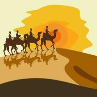 Editable Camel Caravan on Desert Vector Illustration for Middle Eastern Ancient Trading or Hajj Pilgrimage and Muharram Hijri New Year Concept also Other Islamic Moment Related Design