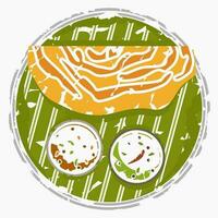 Editable Top View Brush Strokes Style Indian Masala Dosa With Chutney and Sambar on Plate Vector Illustration for Artwork of Cuisine Related Design With South Asian Culture and Tradition