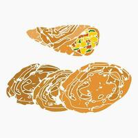 Editable Top Side View Classic Open And Rolled Indian Masala Dosa With Filling Vector Illustration in Brush Strokes Style for Artwork of Cuisine Related Design With South Asian Culture and Tradition