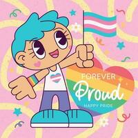 Isolated cute homosexual chibi character holding a flag Proud month Vector