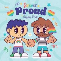 Cute chibi homosexual couple characters Proud month Vector