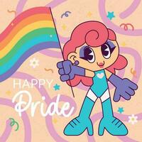Isolated cute drag queen holding LGBT flag Pride month Vector