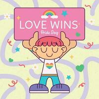 Isolated cute chibi character with love wins poster Pride month Vector