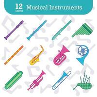 Set of colored musical instruments icons Vector