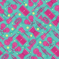 Colored seamless pattern background with musical instruments Vector