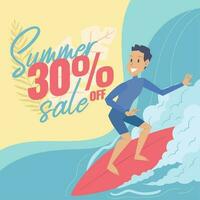 Summer sale template with man surfboarding Vector