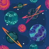 Set of colored sci fi planets on a universe background Vector