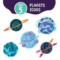 Set of different colored sci fi planet icons Vector