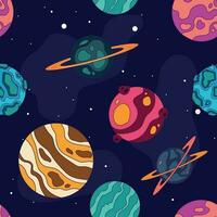 Set of colored sci fi planets on a universe background Vector