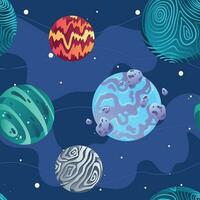 Set of colored sci fi planets on a universe background Vector