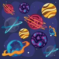 Set of colored sci fi planets on a universe background Vector