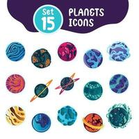 Set of different colored sci fi planet icons Vector