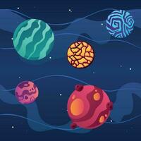 Set of colored sci fi planets on a universe background Vector