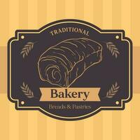 Isolated retro high quality premium bakery badge with a bread sketch Vector