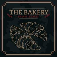 Isolated retro high quality premium bakery badge with croissant sketches Vector