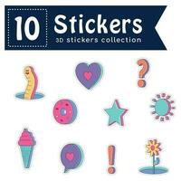 Set of colored groovy 3d sticker icons Vector