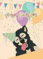 linda cumpleaños por invitación tarjeta con un contento perro vector