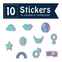Set of colored groovy 3d sticker icons Vector