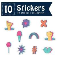 Set of colored groovy 3d sticker icons Vector