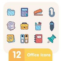 Set of colored sketch office icons Vector