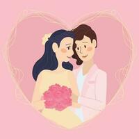 Isolated cute lesbian wedding couple characters on a heart shape Vector