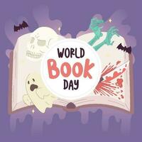 Isolated open book with spooky icons World book day Vector