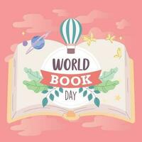 Isolated open book with travel icons World book day Vector