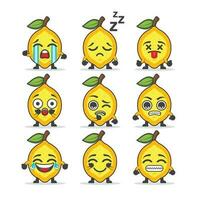 Emoji set cute multi-faced lemon emoji vector