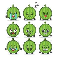 Emoji set cute multi-faced watermelon emoji vector