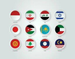 3D Flag Icons Emboss Circle of Asian Countries vector