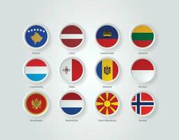 3d bandera íconos realzar circulo de Europa países vector