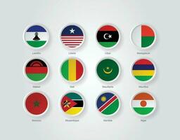 3d bandera íconos realzar circulo de África países vector