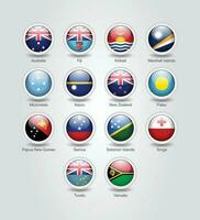 3d bandera íconos lustroso circulo de Australia y Oceanía países vector