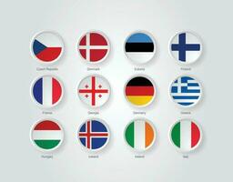 3d bandera íconos realzar circulo de Europa países vector