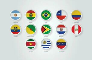 3d bandera íconos realzar circulo de sur America países vector