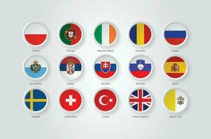 3D Flag Icons Emboss Circle of Europe Countries vector